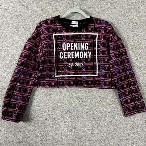 Opening Ceremony Women's Size Medium Money Print Cropped Long Sleeve Sweater